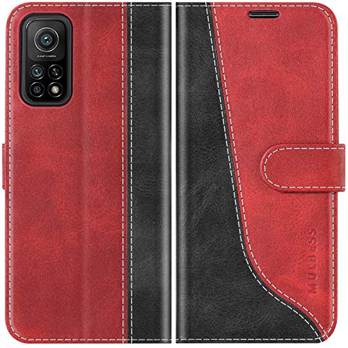 Mulbess Klapphülle für Xiaomi Mi 10T / Mi 10T Pro Schutz Case, Kunstleder Handy-Hülle mit Kick-Ständer, Kartenetui, Bookcase, Stilvoll Wein Rot von Mulbess