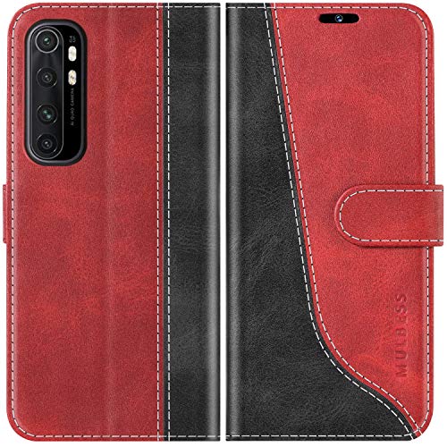 Mulbess Klapphülle für Xiaomi Mi Note 10 Lite Schutz Case, Kunstleder Handy-Hülle mit Kick-Ständer, Kartenetui, Bookcase, Stilvoll Wein Rot von Mulbess