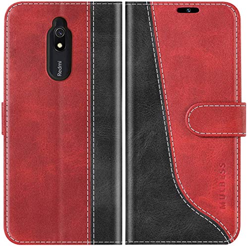 Mulbess für Xiaomi Redmi 8A Hülle, Handyülle Leder mit Kartenfach, Klapphülle mit Magnetverschluss, Flip Case Etui Handytasche Schutzhülle, Stilvoll Wein Rot von Mulbess