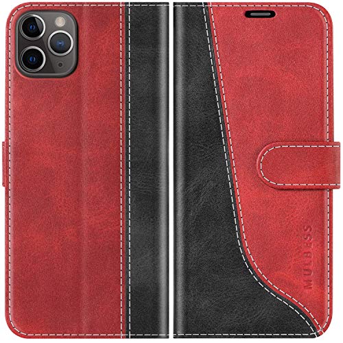 Mulbess für iPhone 11 Pro Max Hülle, Handyülle Leder mit Kartenfach, Klapphülle mit Magnetverschluss, Flip Case Etui Handytasche Schutzhülle, Stilvoll Wein Rot von Mulbess