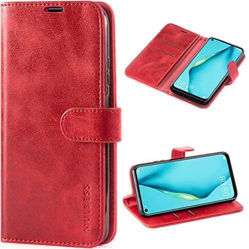 Mulbess Ledertasche für Huawei P40 Lite 4G Hülle Klappbar, Handy-Hülle mit Magnetverschluss Schutz Case, Kartenhalterung, Vintage Wein Rot von Mulbess