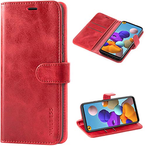 Mulbess Ledertasche für Samsung Galaxy A21S Hülle Klappbar, Handy-Hülle mit Magnetverschluss Schutz Case, Kartenhalterung, Vintage Wein Rot von Mulbess