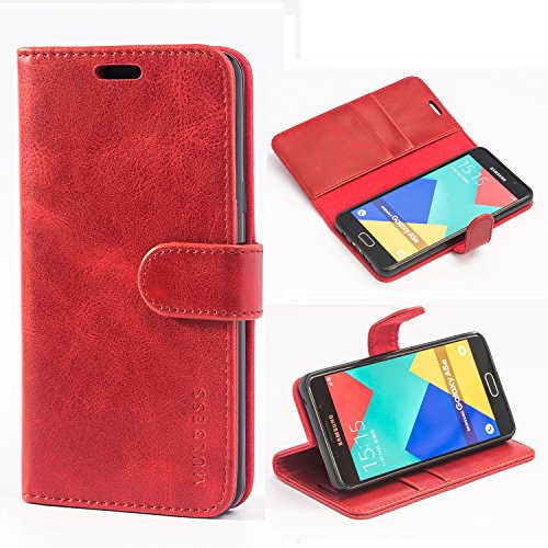 Mulbess Ledertasche für Samsung Galaxy A5 2016 Hülle Klappbar, Handy-Hülle mit Magnetverschluss Schutz Case, Kartenhalterung, Vintage Wein Rot von Mulbess