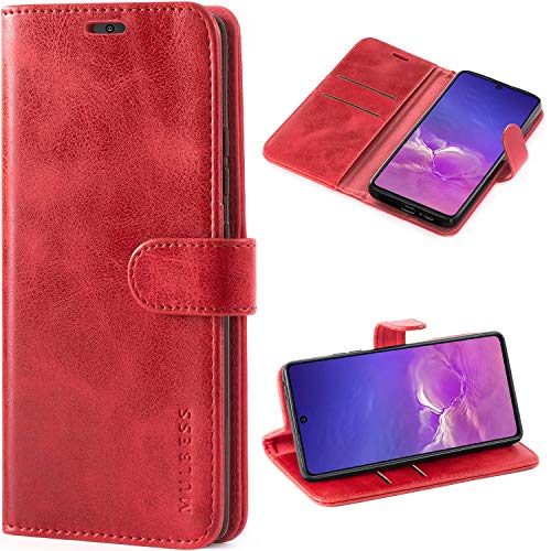 Mulbess Ledertasche für Samsung Galaxy S10 Lite Hülle Klappbar, Handy-Hülle mit Magnetverschluss Schutz Case, Kartenhalterung, Vintage Wein Rot von Mulbess