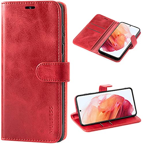 Mulbess Ledertasche für Samsung Galaxy S21 5G Hülle Klappbar, Handy-Hülle mit Magnetverschluss Schutz Case, Kartenhalterung, Vintage Wein Rot von Mulbess