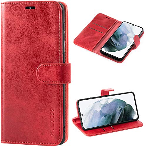 Mulbess Ledertasche für Samsung Galaxy S21 Plus 5G Hülle Klappbar, Handy-Hülle mit Magnetverschluss Schutz Case, Kartenhalterung, Vintage Wein Rot von Mulbess