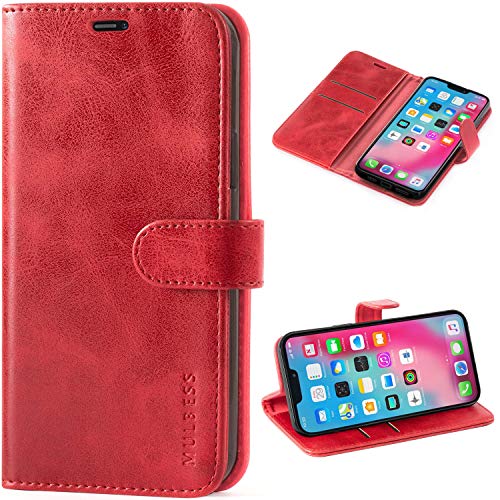 Mulbess Ledertasche für iPhone 12 / iPhone 12 Pro Hülle Klappbar, Handy-Hülle mit Magnetverschluss Schutz Case, Kartenhalterung, Vintage Wein Rot von Mulbess