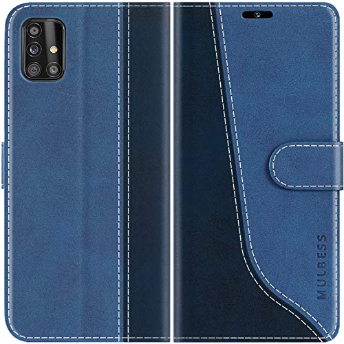 Mulbess für Samsung Galaxy A51 4G Hülle, Handyülle Leder mit Kartenfach, Klapphülle mit Magnetverschluss, Flip Case Etui Handytasche Schutzhülle, Stilvoll Diamant Blau von Mulbess