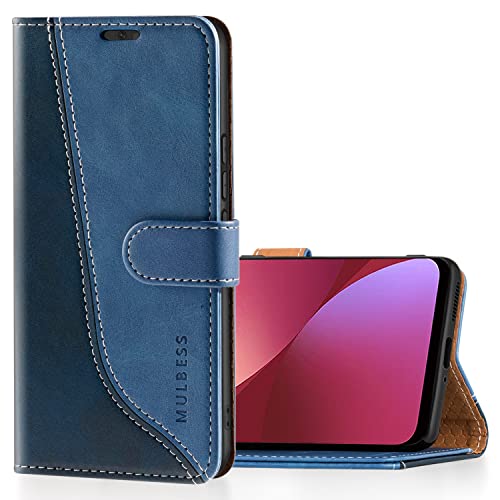 Mulbess für Xiaomi 12 Pro 5G Hülle, Handyülle Leder mit Kartenfach, Klapphülle mit Magnetverschluss, Flip Case Etui Handytasche Schutzhülle, Stilvoll Diamant Blau von Mulbess