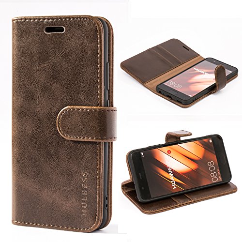 Mulbess Retro Handyhülle für Huawei P10 Hülle Leder, Handmade Magnetische Klapphülle mit TPU Stoßfeste, Kartensteckplatz, Vintage Kaffee Braun von Mulbess