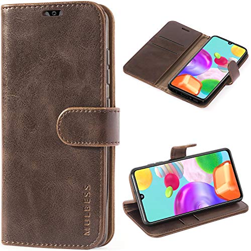 Mulbess Retro Handyhülle für Samsung Galaxy A41 Hülle Leder, Handmade Magnetische Klapphülle mit TPU Stoßfeste, Kartensteckplatz, Vintage Kaffee Braun von Mulbess