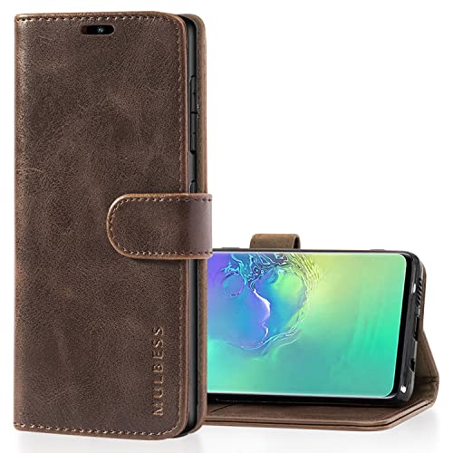 Mulbess Retro Handyhülle für Samsung Galaxy S10 Plus Hülle Leder, Handmade Magnetische Klapphülle mit TPU Stoßfeste, Kartensteckplatz, Vintage Kaffee Braun von Mulbess