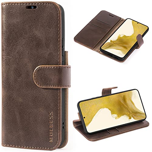 Mulbess Retro Handyhülle für Samsung Galaxy S22 Plus 5G Hülle Leder, Handmade Magnetische Klapphülle mit TPU Stoßfeste, Kartensteckplatz, Vintage Kaffee Braun von Mulbess