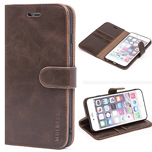 Mulbess Retro Handyhülle für iPhone 6S Plus/iPhone 6 Plus Hülle Leder, Handmade Magnetische Klapphülle mit TPU Stoßfeste, Kartensteckplatz, Vintage Kaffee Braun von Mulbess