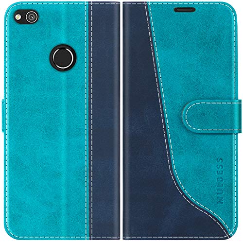 Mulbess für Huawei P8 Lite 2017 Hülle, Handyülle Leder mit Kartenfach, Klapphülle mit Magnetverschluss, Flip Case Etui Handytasche Schutzhülle, Stilvoll Mint Blau von Mulbess