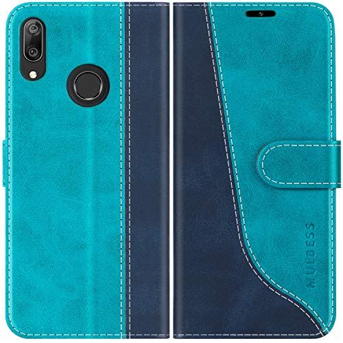 Mulbess für Huawei Y7 2019 Hülle, Handyülle Leder mit Kartenfach, Klapphülle mit Magnetverschluss, Flip Case Etui Handytasche Schutzhülle, Stilvoll Mint Blau von Mulbess