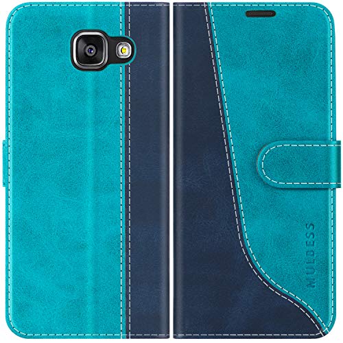 Mulbess für Samsung Galaxy A3 2016 Hülle, Handyülle Leder mit Kartenfach, Klapphülle mit Magnetverschluss, Flip Case Etui Handytasche Schutzhülle, Stilvoll Mint Blau von Mulbess