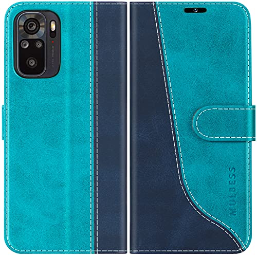 Mulbess für Xiaomi Redmi Note 10 4G / Redmi Note 10S Hülle, Handyülle Leder mit Kartenfach, Klapphülle mit Magnetverschluss, Flip Case Etui Handytasche Schutzhülle, Stilvoll Mint Blau von Mulbess
