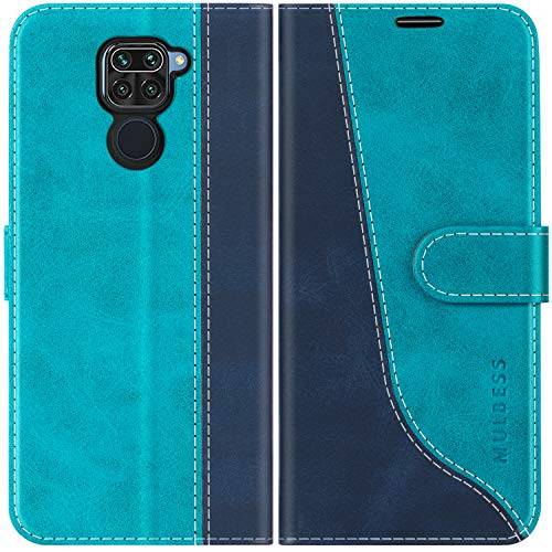 Mulbess Schutzhülle für Xiaomi Redmi Note 9 Hülle, PU Leder Handytasche mit Kartenfächern, Flip Smart Cover, Magnetische Handyhülle, Stilvoll Mint Blau von Mulbess