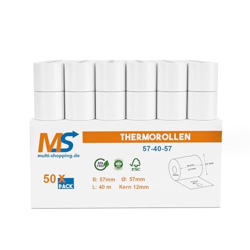 50x Kassenrollen/Thermorollen/Bonrollen 57mm x 40m x 12mm Bpa frei für alle gängigen Thermo Kassen-Bondrucker B: 57mm x L: 40m Ø57mm 50x Kassenrollen/Thermorollen/Bonrollen 57mm x 40m x 12mm Bpa frei für alle gängigen Thermo Kassen-Bondrucker B: 57mm x L: 40m Ø57mm von Multi-Shopping