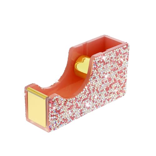 Multibey Glitzernder Kristall-Klebebandabroller, funkelnder, handgefertigter Diamant-Schreibtisch-Klebebandspender für den Schreibtisch, rosa Glitzer-Klebebandhalter, Cutter mit Klebeband, Strass von MultiBey
