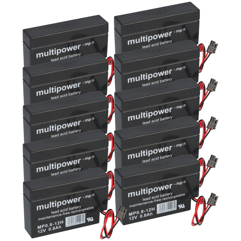 10x Multipower Blei-Akku MP0,8-12H Pb 12V 0,8Ah Heim und Haus Stecker Rollladen von Multipower