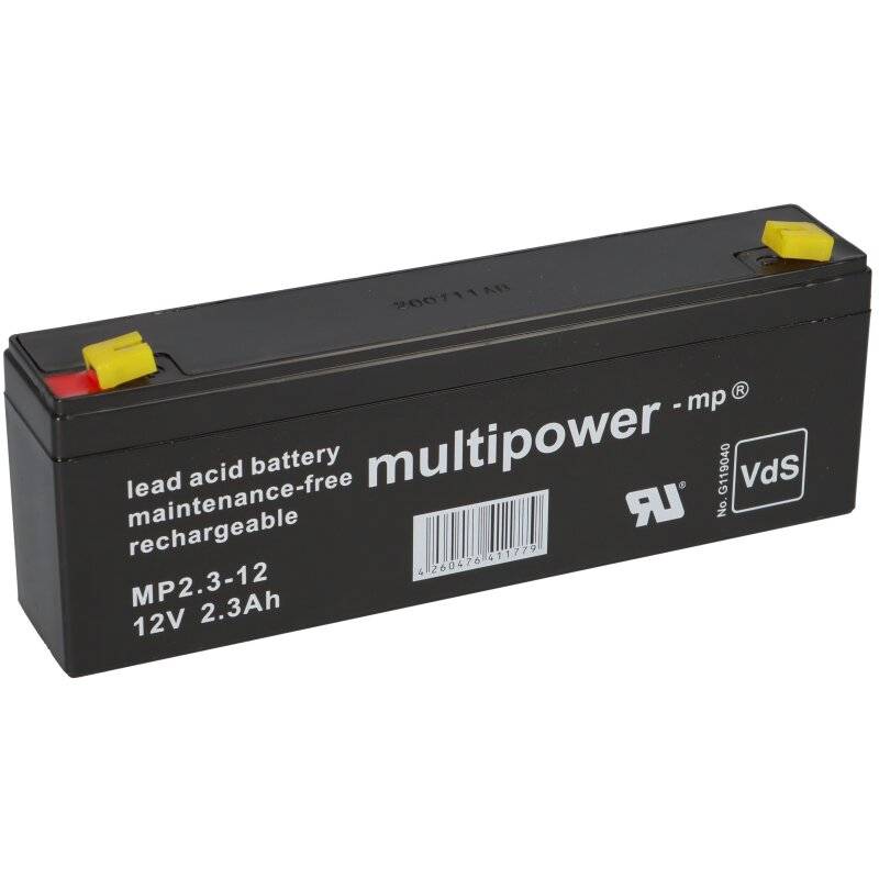 1x Multipower Blei-Akku MP2,3-12 Pb 12V 2,3Ah VdS G107033, Faston 4,8 von Multipower
