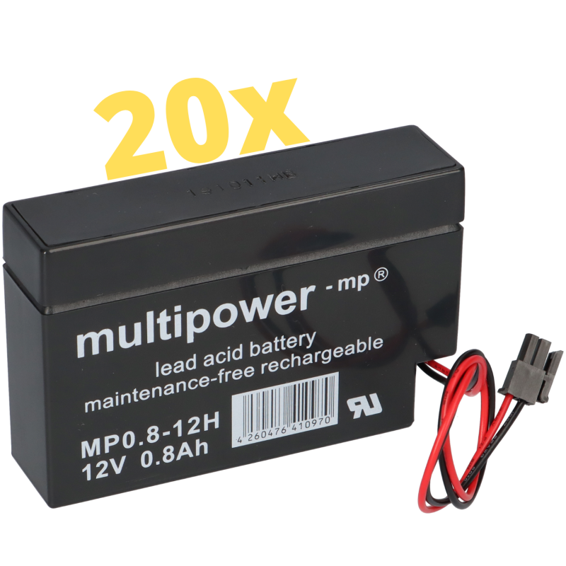 20x Multipower Blei-Akku MP0,8-12H Pb 12V 0,8Ah Heim und Haus Stecker Rollladen von Multipower