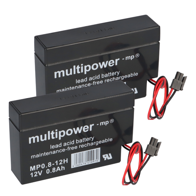 2x Multipower Blei-Akku MP0,8-12H Pb 12V 0,8Ah Heim und Haus Stecker Rollladen von Multipower