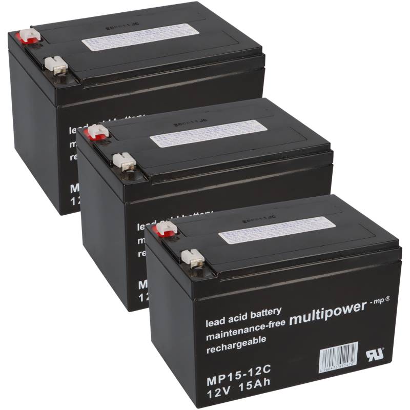 3x 12V 15Ah AKKU BATTERIE Roller E-Scooter Eco Fun 2 36V von Multipower