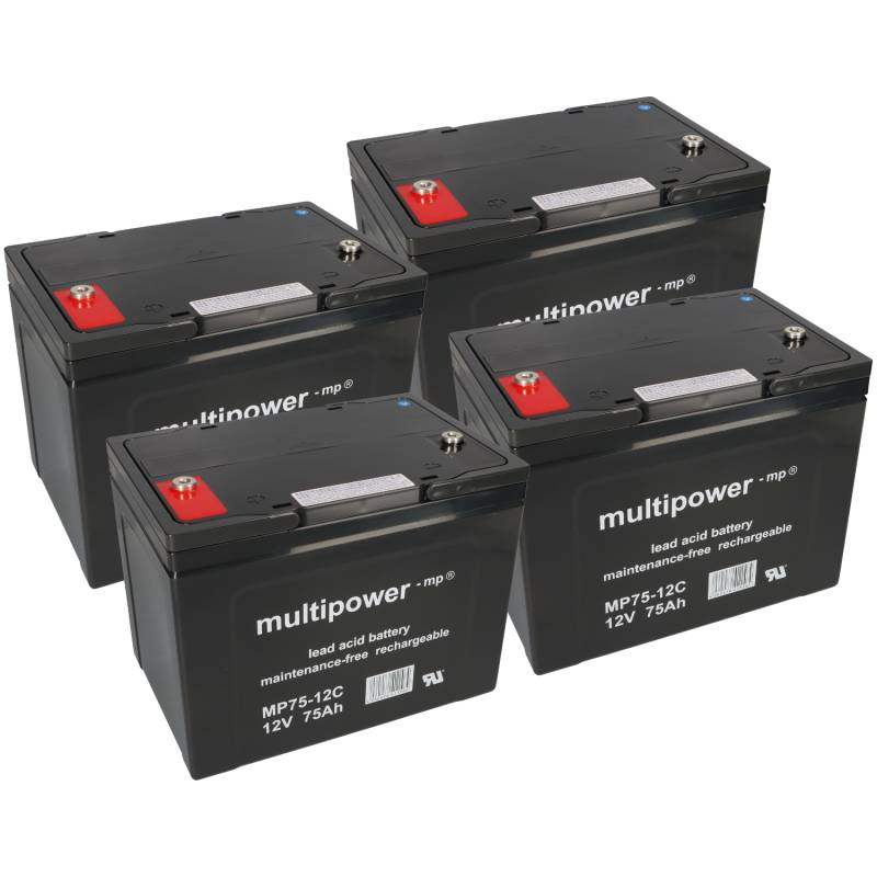 4x 12V 75Ah Blei Akku-Satz kompatibel Elektro Roller Scooter 48V 110S 4000W MP von Multipower