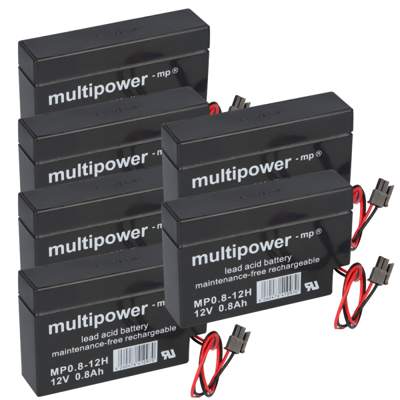 6x Multipower Blei-Akku MP0,8-12H Pb 12V 0,8Ah Heim und Haus Stecker Rollladen von Multipower