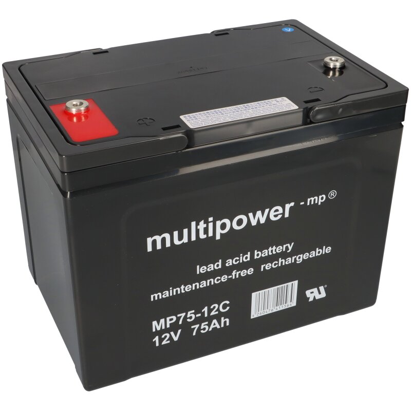 B-Ware Multipower Blei-Akku MP75-12C Pb 12V 75Ah Zyklenfest, M6 Innengewinde von Multipower