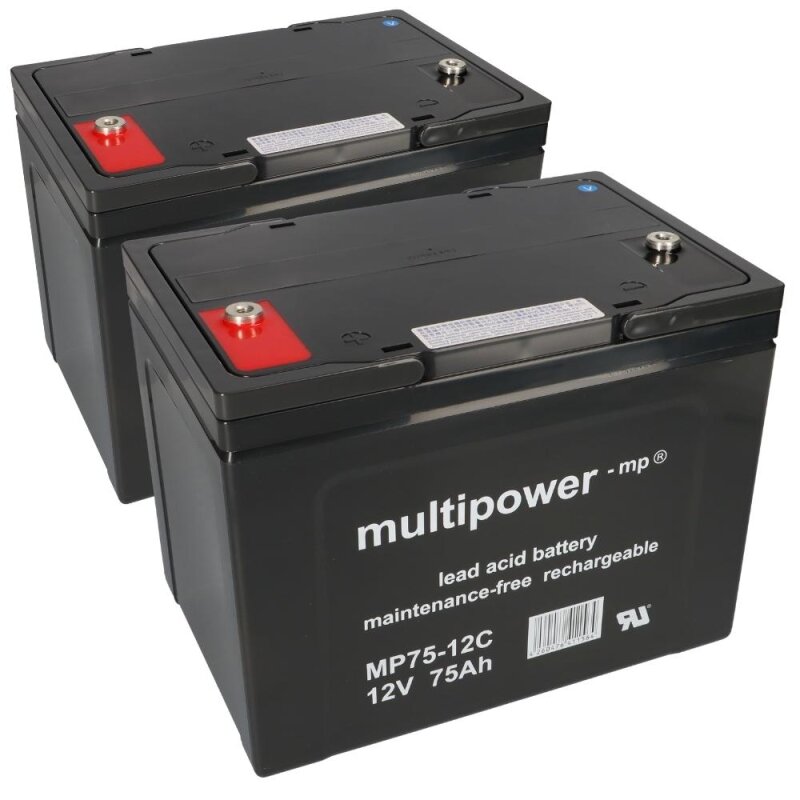 Ersatzakku f. Sopur E140 E155 E160 Power 2x Bleiakku 12LC-75 M6 12V 75Ah MP von Multipower