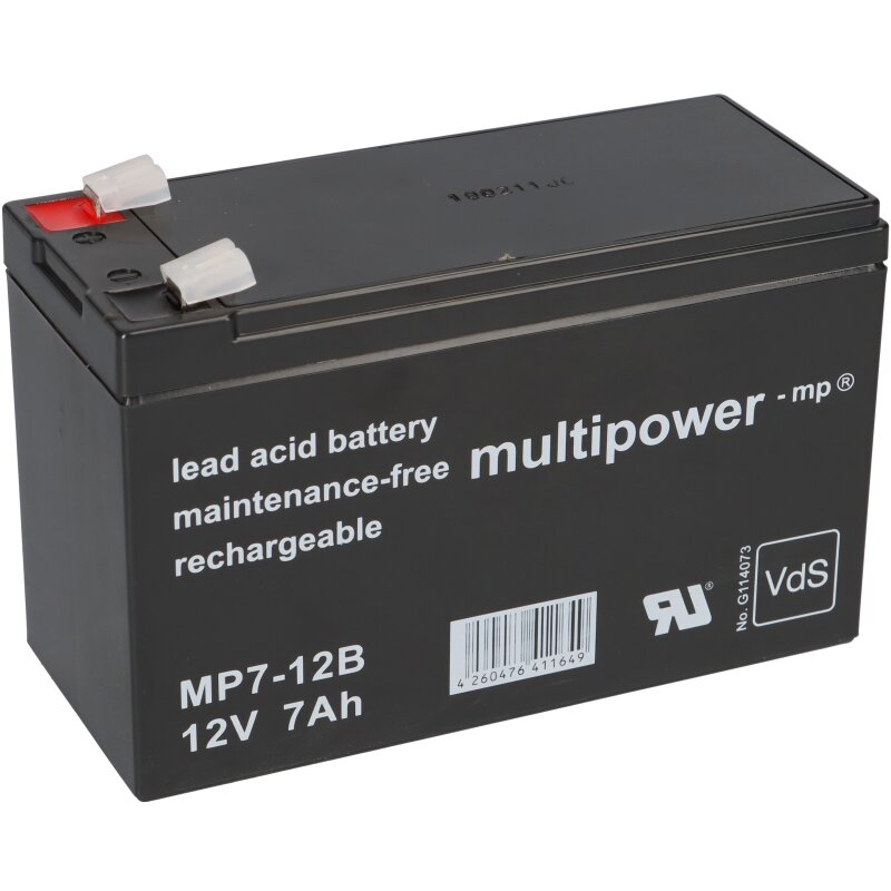 Hochleistungs- Blei-Akku MP7-12B Pb 12V 7Ah VdS Faston 6,3 mm Hochleistungs- Blei-Akku MP7-12B Pb 12V 7Ah VdS Faston 6,3 mm von Multipower