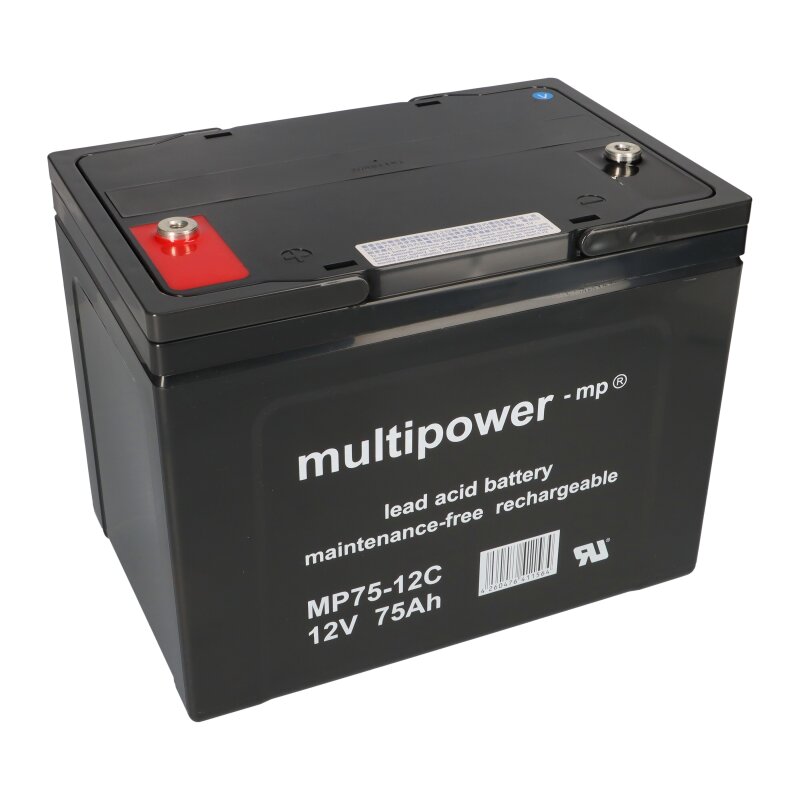 Kopie von Amazon.de Multipower Blei-Akku MP75-12C Pb 12V 75Ah Zyklenfest, M6 Innengewinde von Multipower