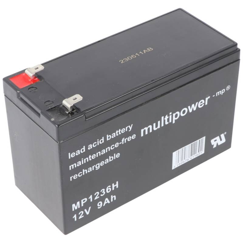 MP1236H Multipower Blei Akku 12 Volt 9000mAh mit zwei Faston Kontakten 6,3mm 151x65x102mm, von Multipower