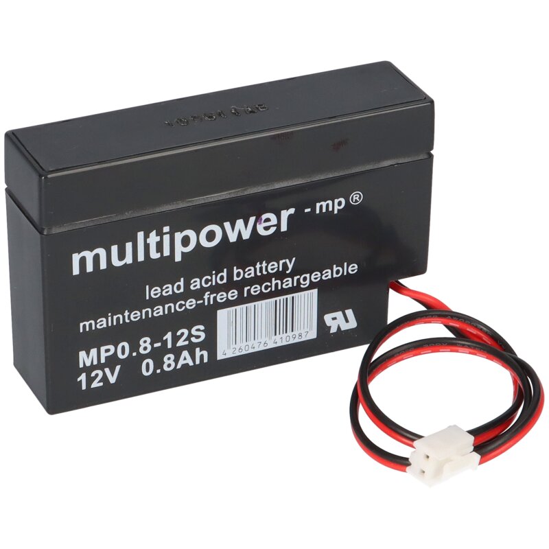 Multipower Blei-Akku MP0,8-12JST Pb 12V 0,8Ah Kabel mit JST-Buchse von Multipower