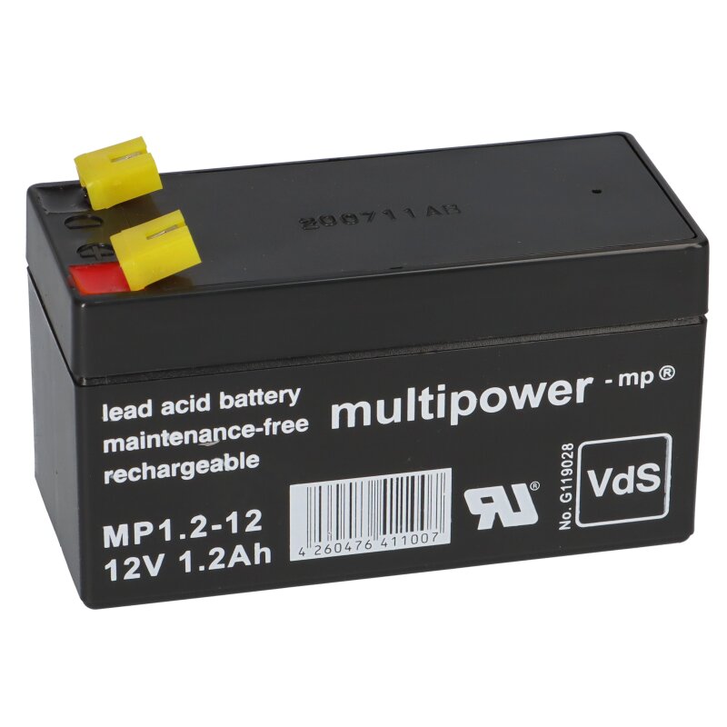 Multipower Blei-Akku MP1,2-12 Pb 12V 1,2Ah VdS G107032, Faston 4,8 von Multipower