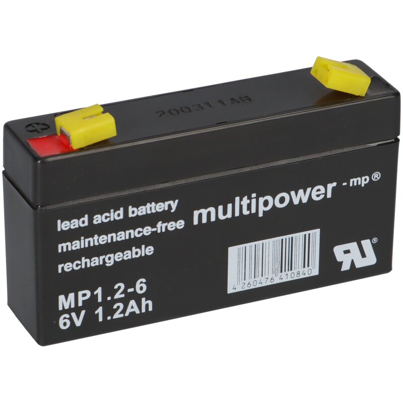 Multipower Blei-Akku MP1,2-6 Pb 6V / 1,2Ah Faston 4,8 von Multipower