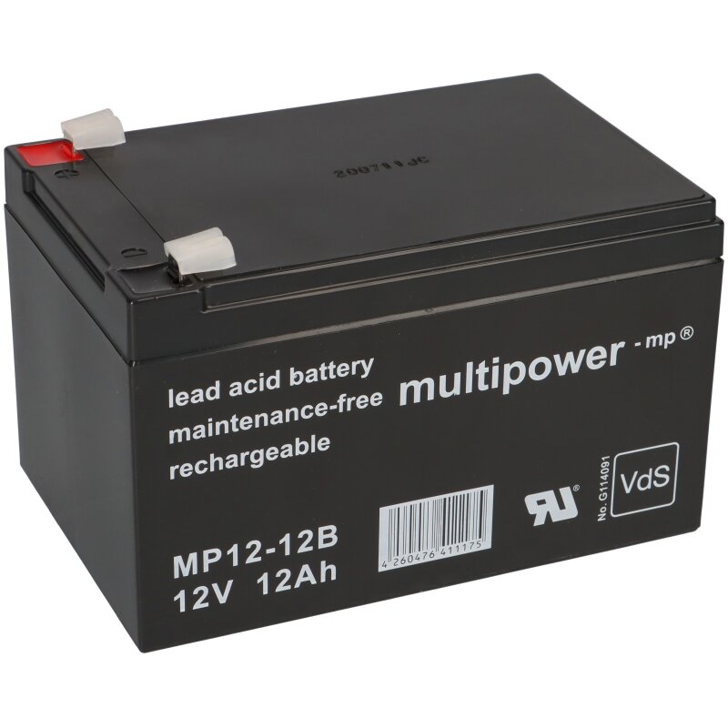 Multipower Blei-Akku MP12-12B Pb 12V 12Ah VdS G114091, Faston 6,3 von Multipower