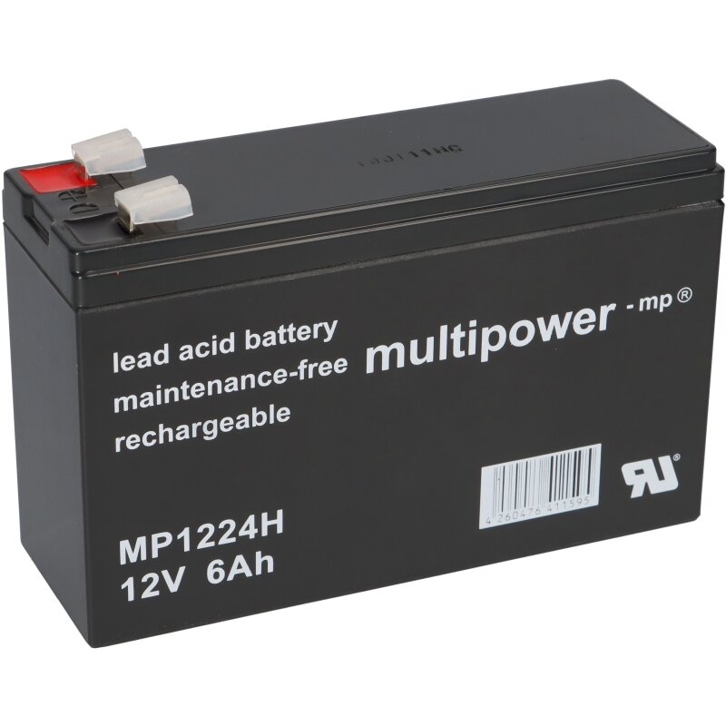 Multipower Blei-Akku MP1224H 12V 6Ah Hochstrom Faston 6,3mm Multipower Blei-Akku MP1224H 12V 6Ah Hochstrom Faston 6,3mm von Multipower