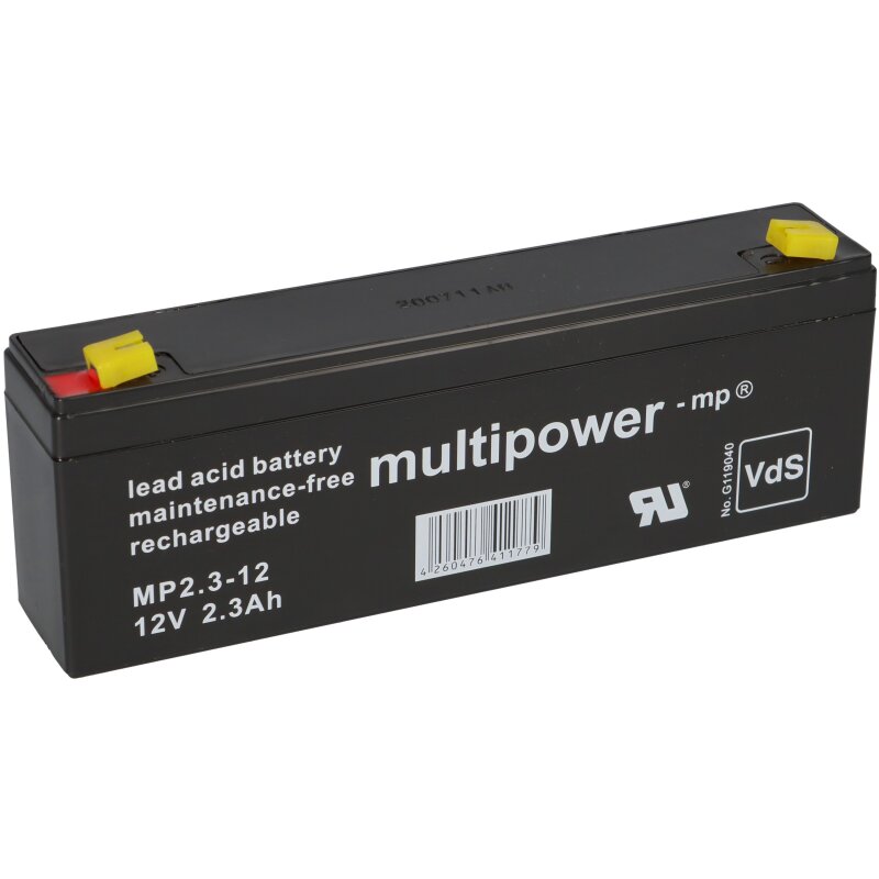 Multipower Blei-Akku MP2,3-12 Pb 12V 2,3Ah VdS G107033, Faston 4,8 von Multipower
