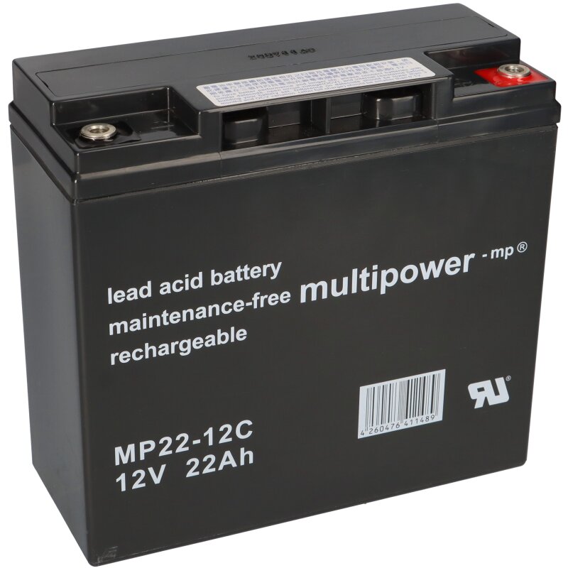 Multipower Blei-Akku MP22-12C Pb 12V 22Ah zyklenfest M6 Innengewinde von Multipower