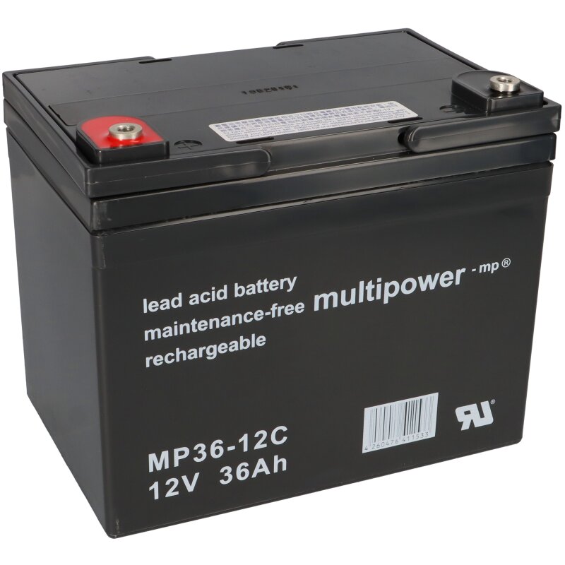 Multipower Blei-Akku MP36-12C 12V 36Ah Zyklenfest, M6 Innengewinde von Multipower