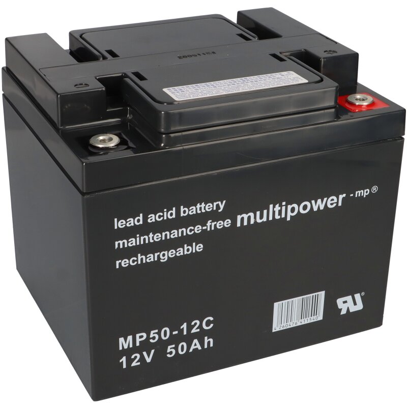 Multipower Blei-Akku MP50-12C Pb 12V 50Ah Zyklenfest M6 Innengewinde von Multipower