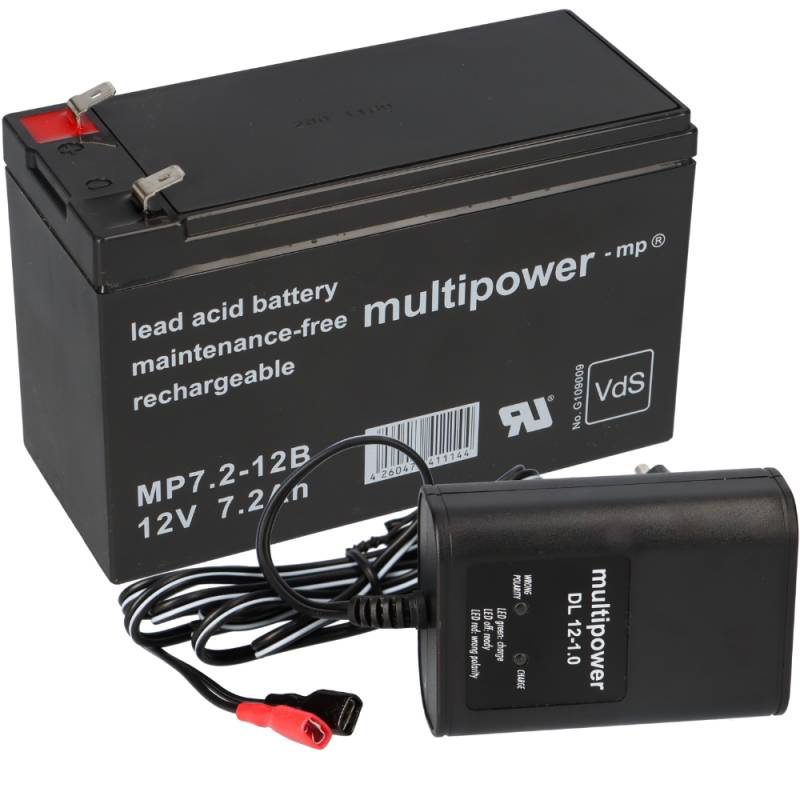 Multipower Blei-Akku MP7,2-12B Pb 12V / 7,2Ah + Ladegerät von Multipower