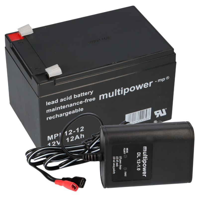 Multipower Blei-Akku MPL12-12 12V 12Ah + Ladegerät von Multipower