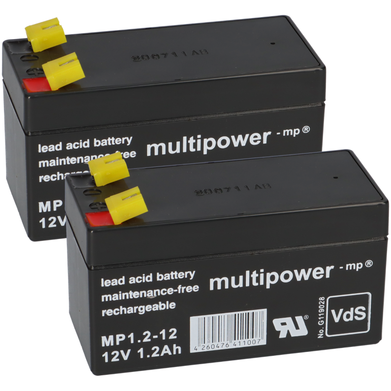 PB Akku 2x Multipower MP1,2-12 - 12V 1,2Ah von Multipower