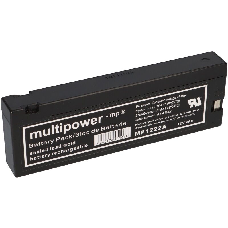 PB Akku Multipower MP1222A für Hellige SMP 300/320 Transportmonitor - 12V 2Ah von Multipower